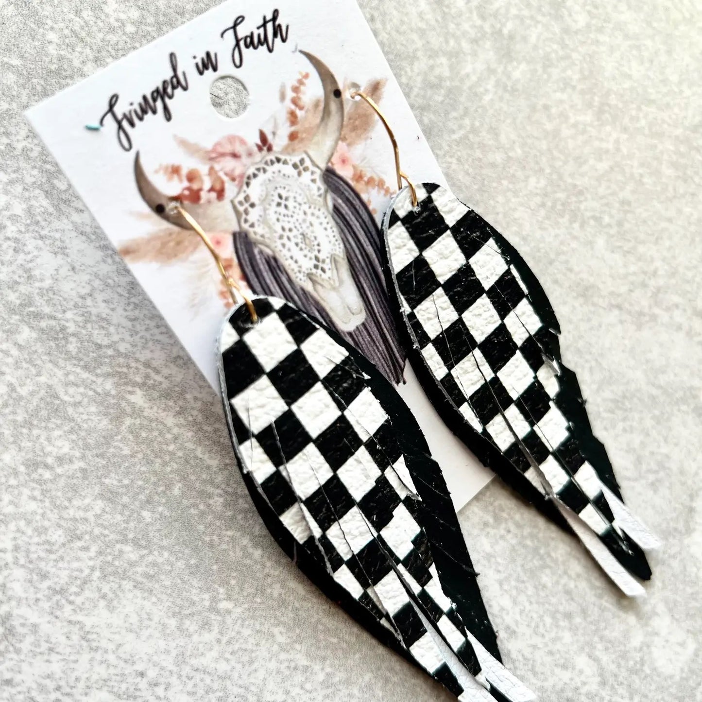 Racing Queen Checkerboard Fringe Earrings