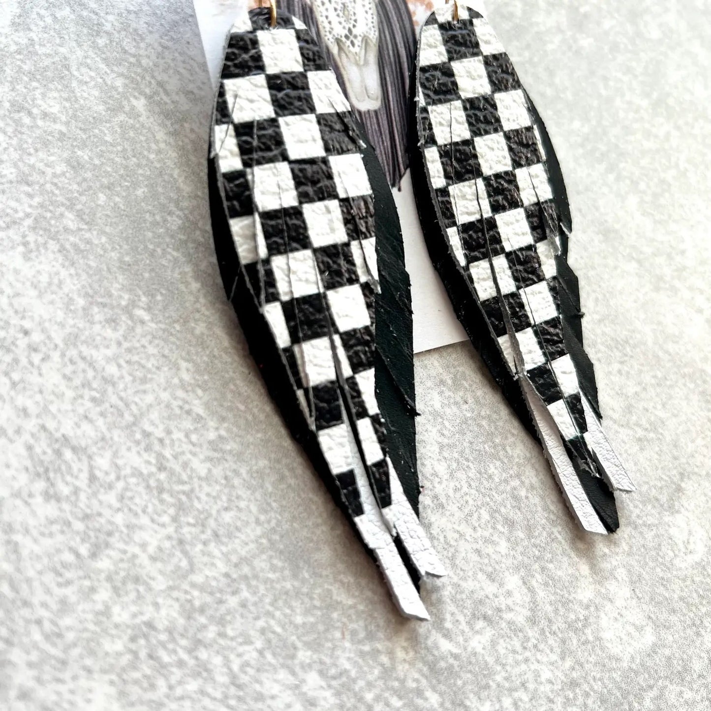 Racing Queen Checkerboard Fringe Earrings