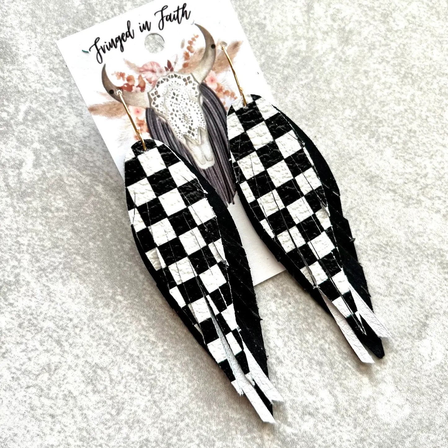 Racing Queen Checkerboard Fringe Earrings