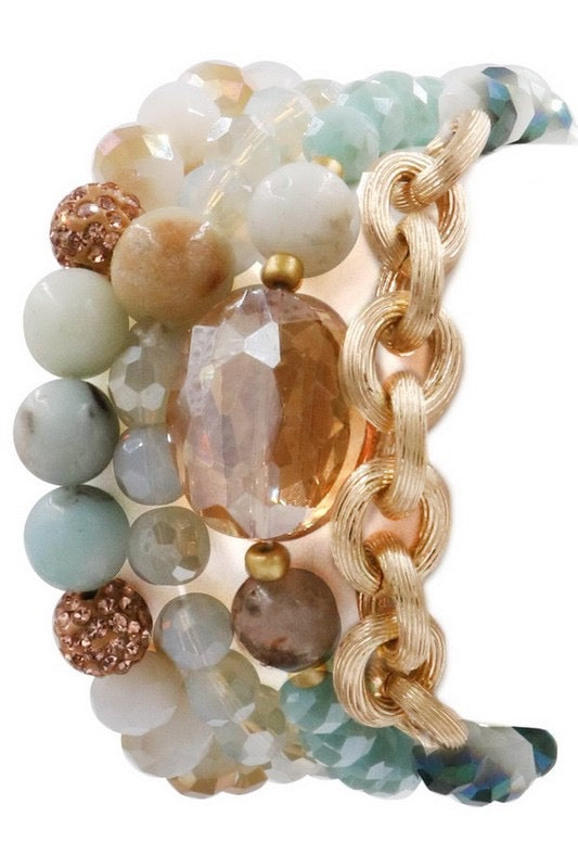 Gold Fever Faceted Stone Stretch Bracelet Set