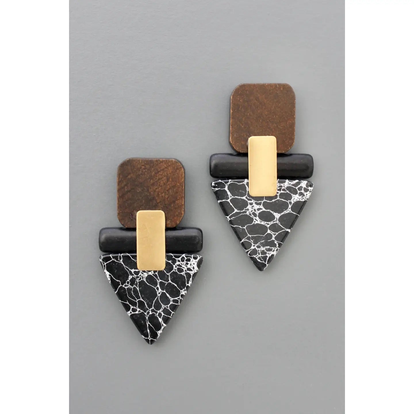 Just The Right Angle Geometric Black Wood Post Earring