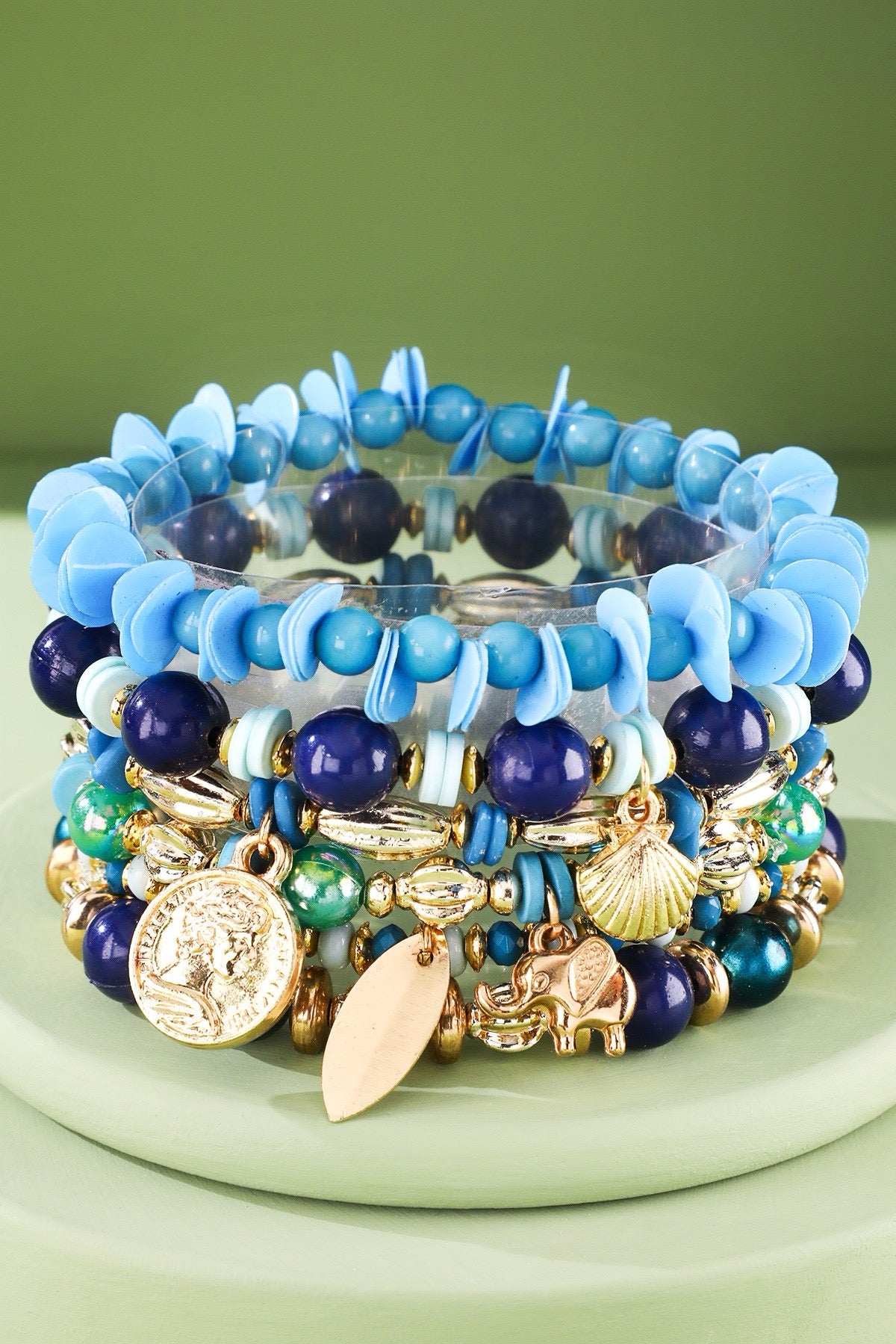 Blue Stretch & Stack Beaded Boho Bracelet Set