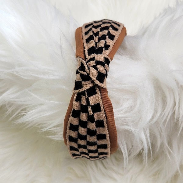 In First Place Checker Fabric Center Knot Headband