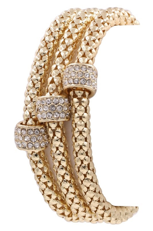 Everything Precious Metal Pave Ball Stretch Bracelet Set