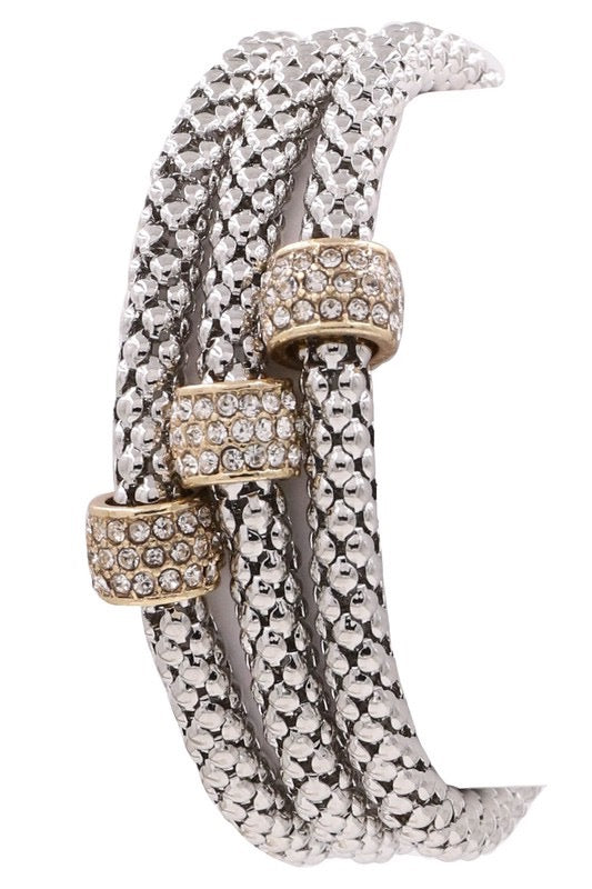 Everything Precious Metal Pave Ball Stretch Bracelet Set