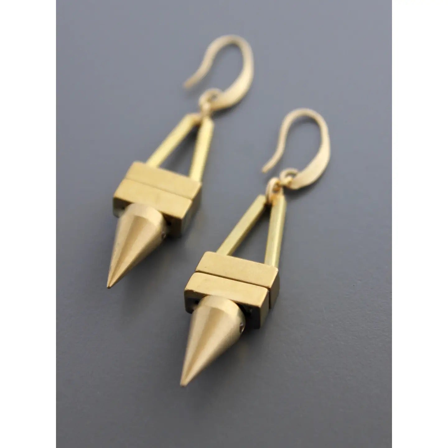 Warrior Woman Geometric Hematite Brass Spike Earring