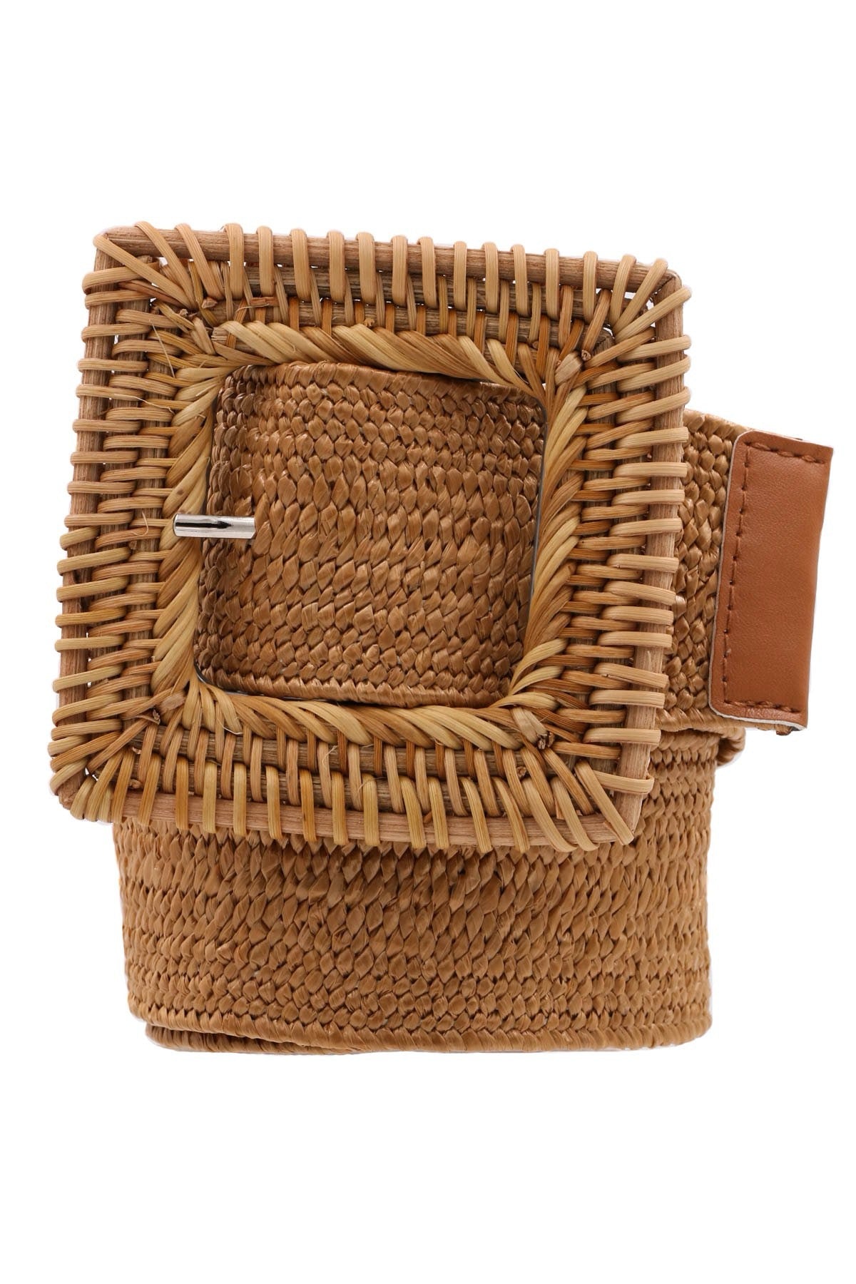 Just A Little Boho Wood Square Buckle Woven Straw Stretch Belt