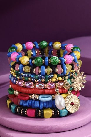 Let Your Rainbow Glow 9-Strand Stackable Stretch Bracelet with Charms