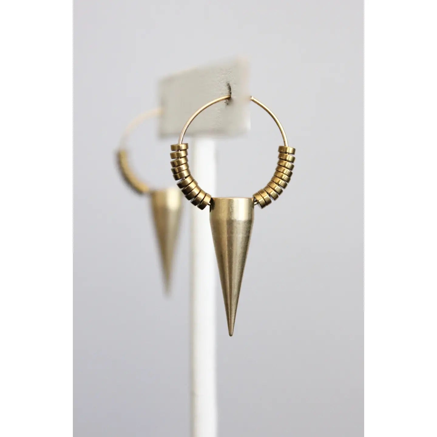 Sharp Minded Gold Plated Hematite Brass Spike Earring