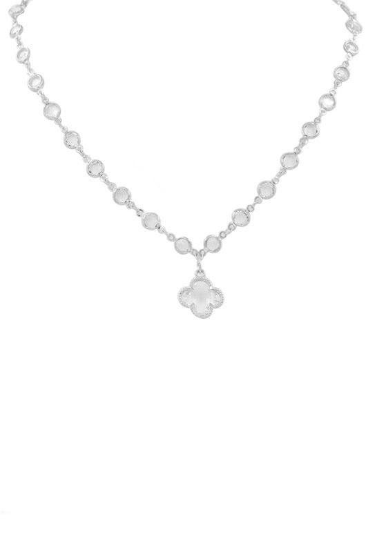 Real Riches Glass Jewel Station Quatrefoil Necklace (Multiple Colors)