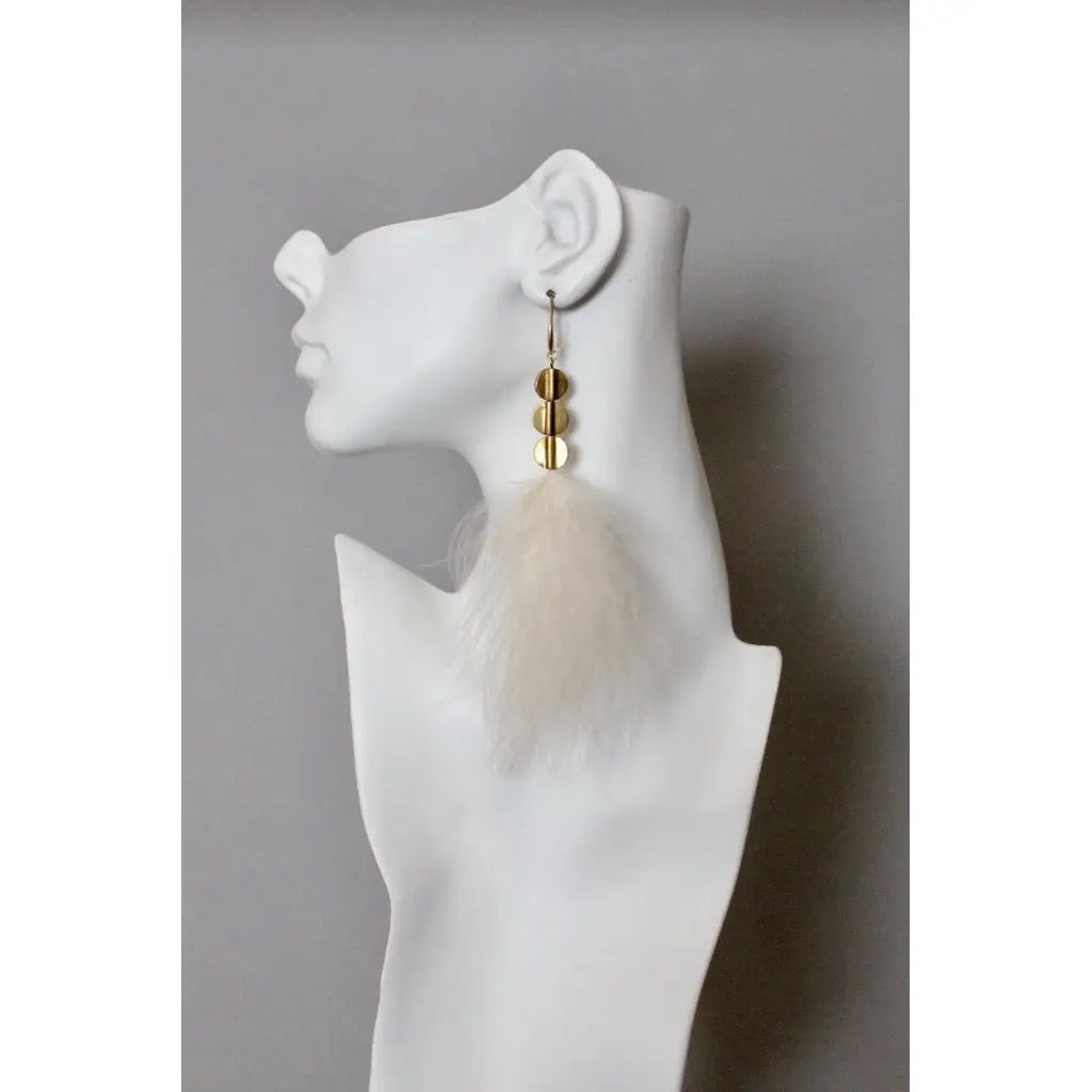Soft Touches Brush Feather And Brass Disc Earrings