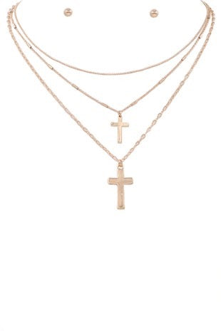 Bring Me Faith Metal Cross Layered Pendant Necklace Set