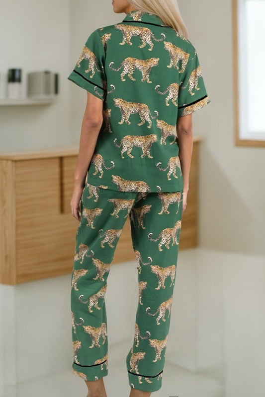 Your Feline Side Cheetah Short Sleeve Shirt and Pants Pajama Set