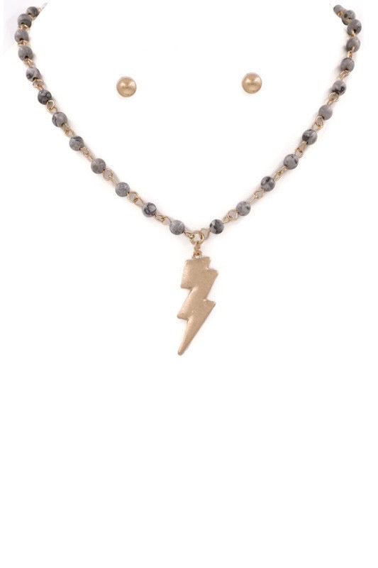 Journey Of Acceptance Acrylic Stone Metal Lightning Pendant Necklace Set (Multiple Colors)