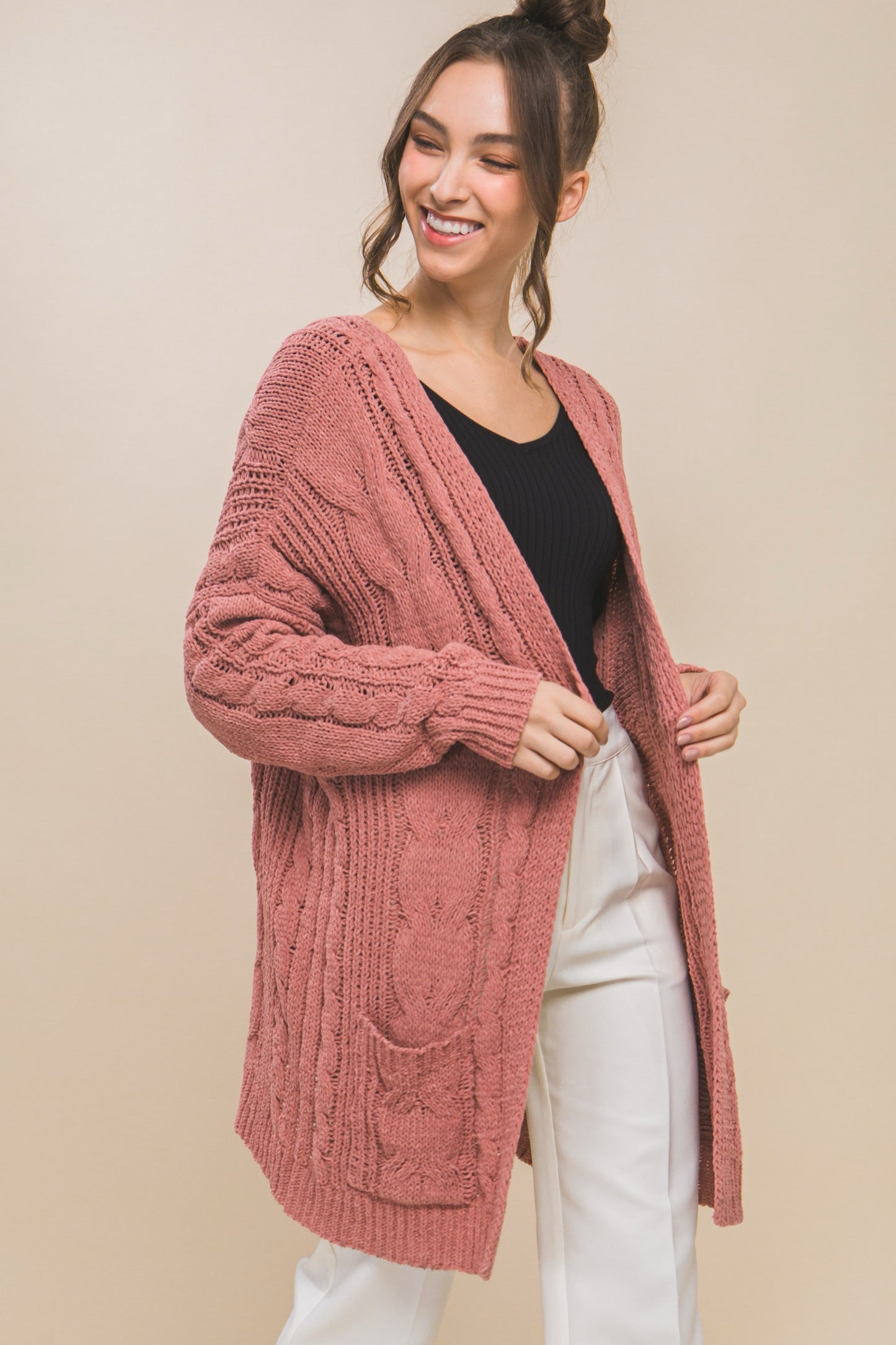 Lost In A Novel Chenille Cable Knit Oversized Cardigan