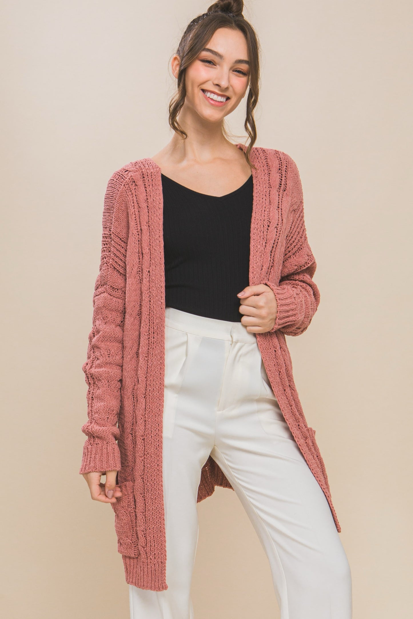 Lost In A Novel Chenille Cable Knit Oversized Cardigan