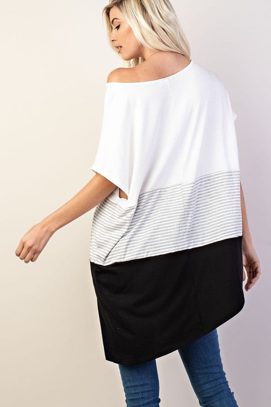 Work From Home Curvy Color Block Poncho Silhouette Knit Top