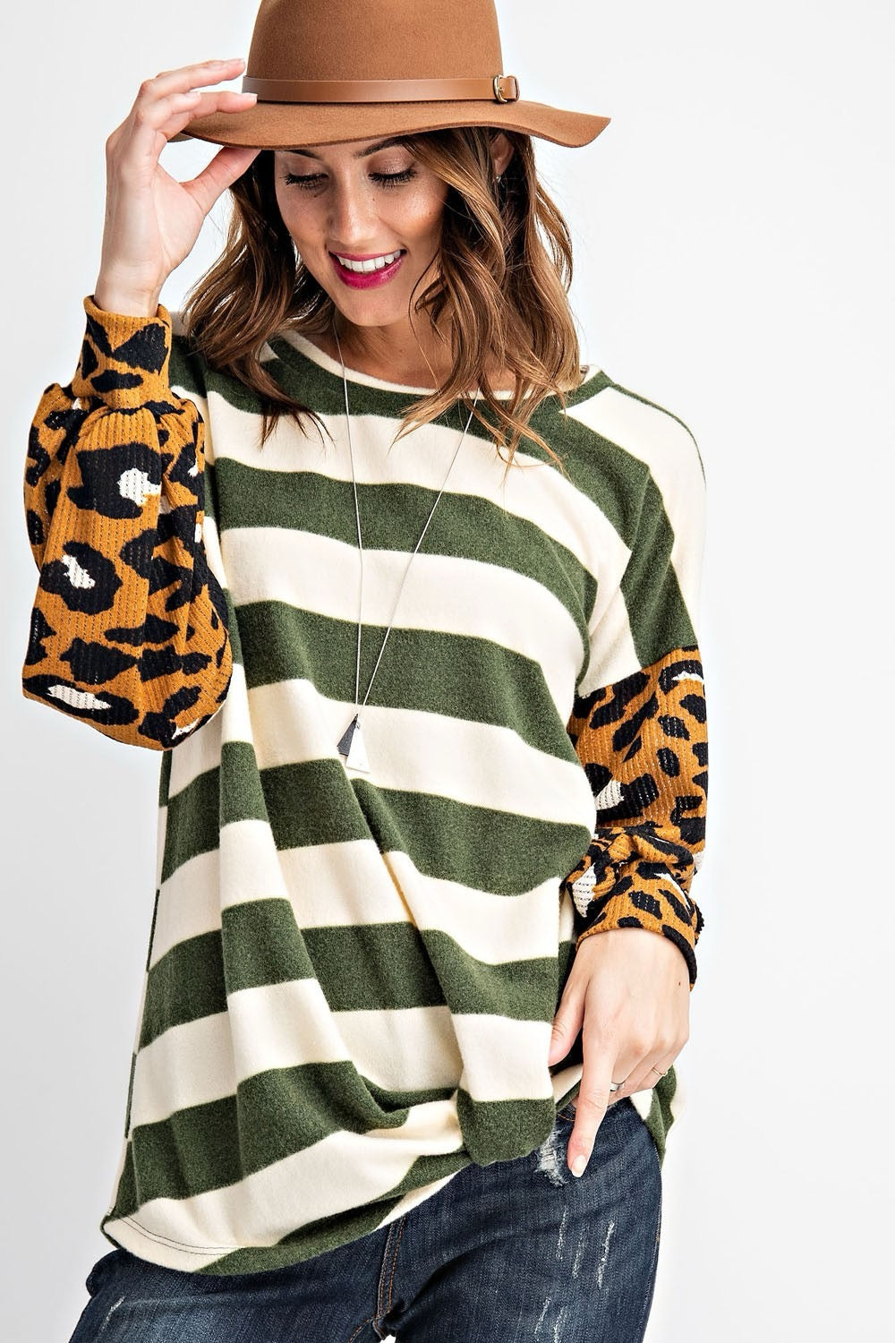 Fun & Games Curvy Animal Print And Striped Top