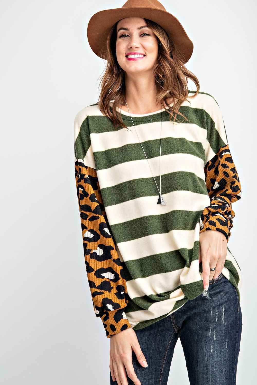 Fun & Games Curvy Animal Print And Striped Top