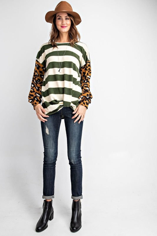 Fun & Games Curvy Animal Print And Striped Top