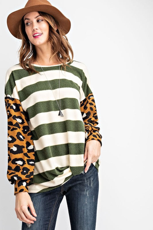 Fun & Games Curvy Animal Print And Striped Top