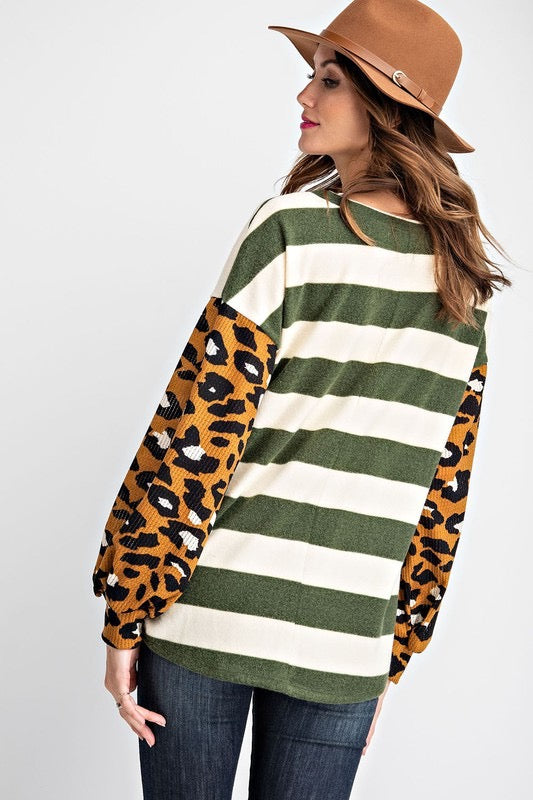 Fun & Games Curvy Animal Print And Striped Top