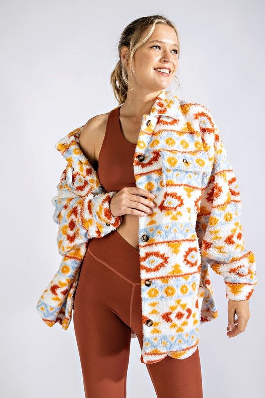 Love Like Ours Curvy Aztec Sherpa Print Jacket