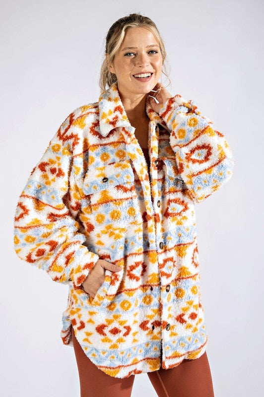 Love Like Ours Curvy Aztec Sherpa Print Jacket