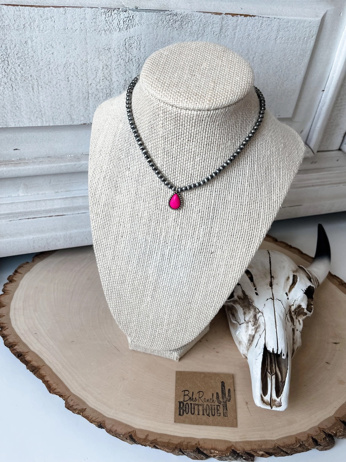 Starlight Teardrop Stone Pendant Navajo Bead Choker Necklace