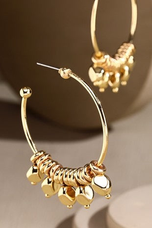 Flashy Distraction Wire Hoop Earrings with Beaded Dangle Accents