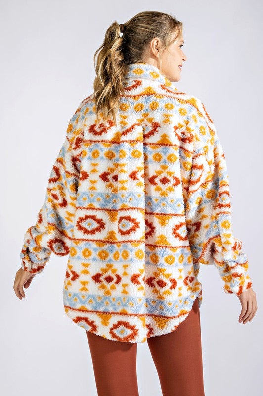 Love Like Ours Curvy Aztec Sherpa Print Jacket