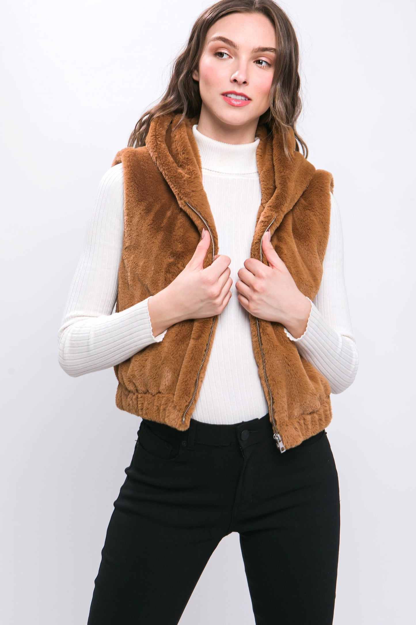 Money Move Plush Hooded Zip Up Vest