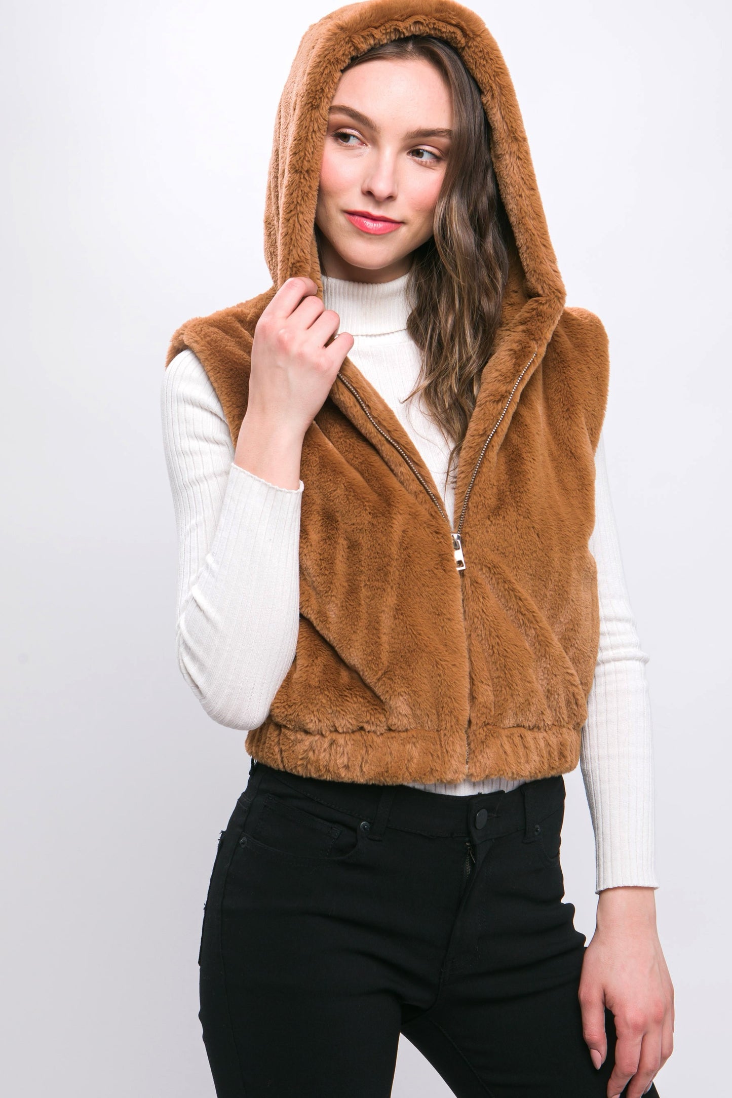 Money Move Plush Hooded Zip Up Vest