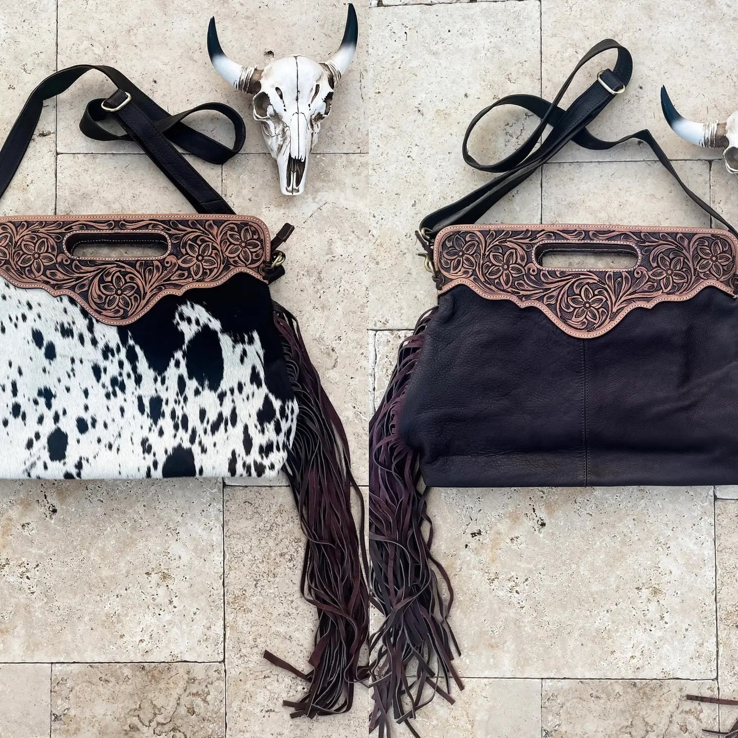 So Western Cross Cowhide Crossbody Brown + White