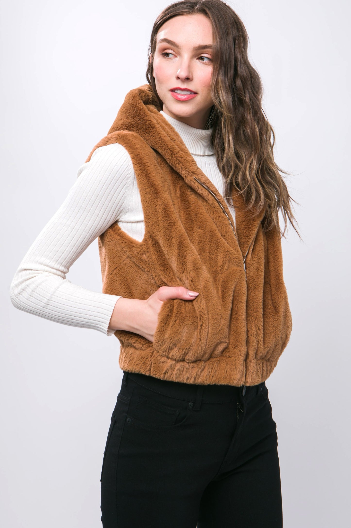 Money Move Plush Hooded Zip Up Vest