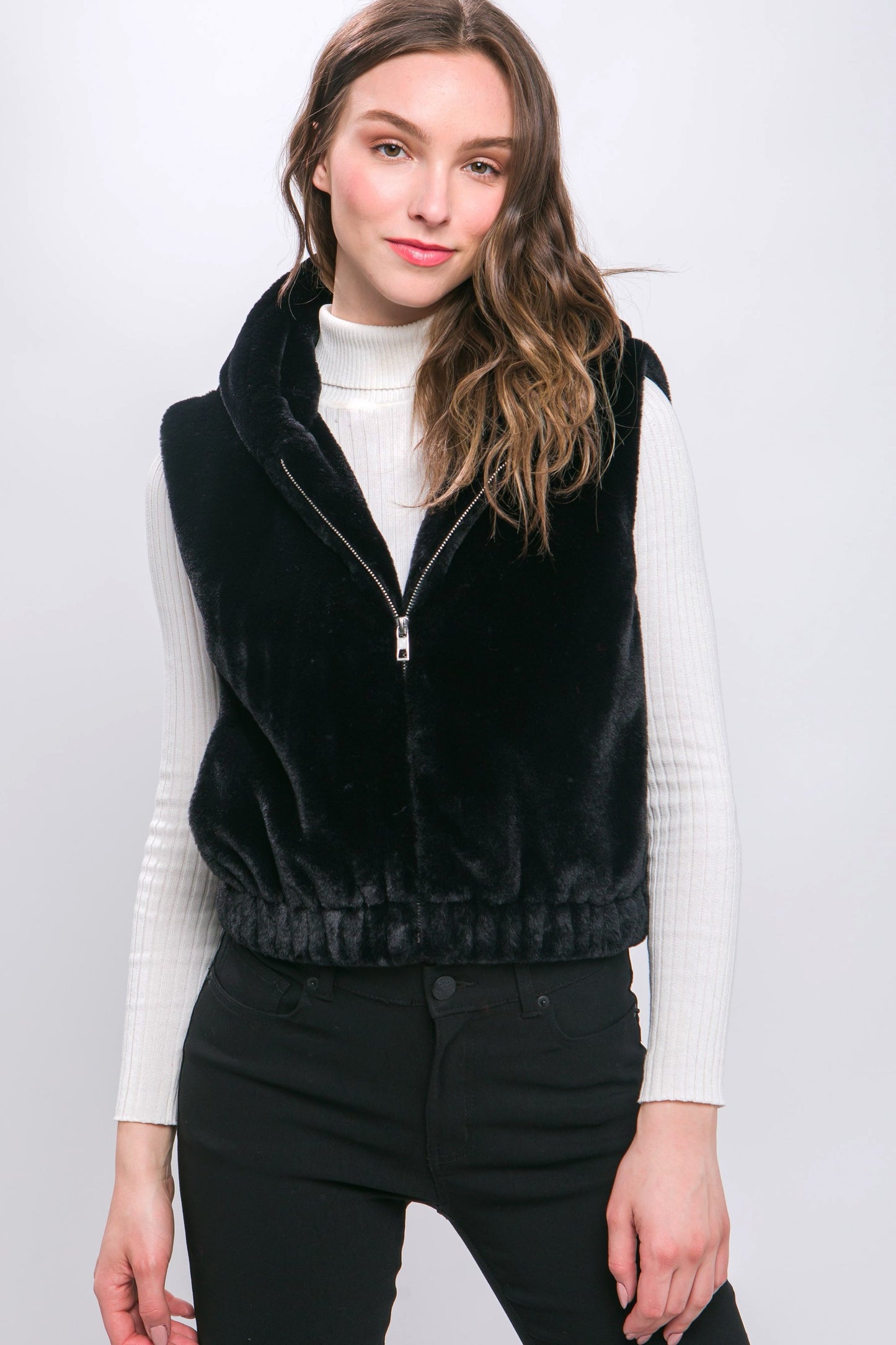 Money Move Plush Hooded Zip Up Vest