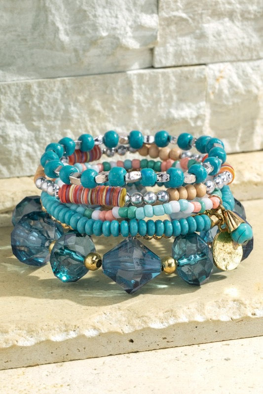 Free As The Ocean Tidal Wave Stacked Stretch Bracelet