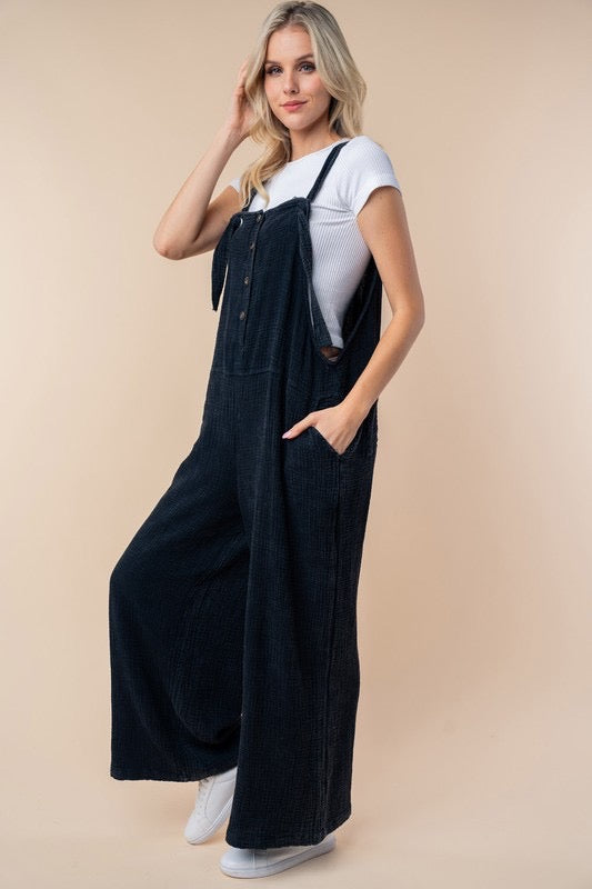 Curvy White Birch - Sleeveless Solid Knit Black Jumpsuit