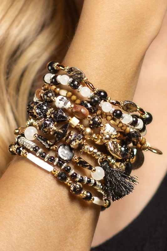 Rock Out Skull Charms Beads Bracelet