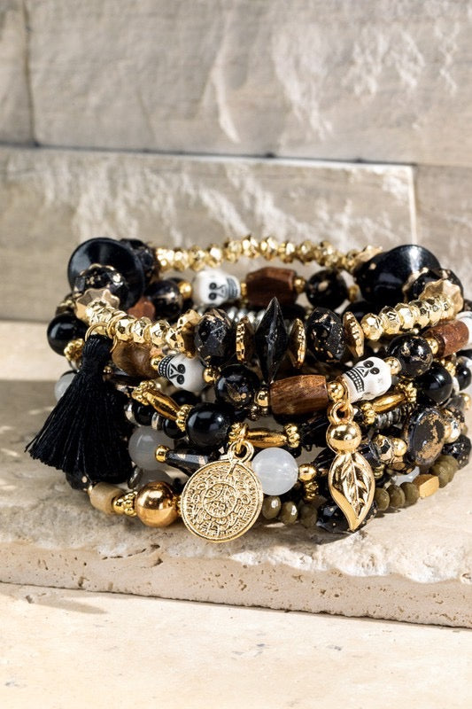 Rock Out Skull Charms Beads Bracelet