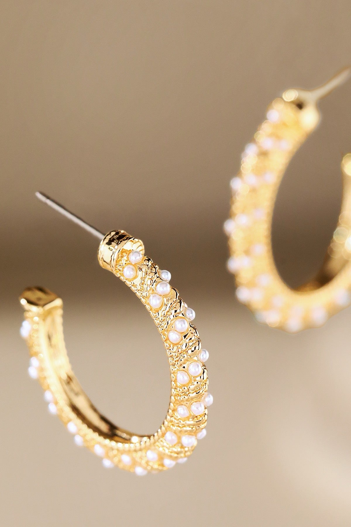Pearl Beaded Hoop Earrings