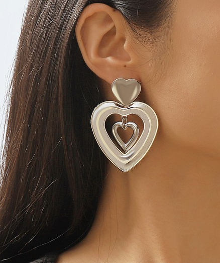 Beating Heart Medallion Silver Heart Drop Earrings