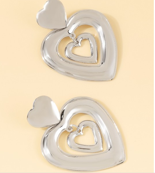 Beating Heart Medallion Silver Heart Drop Earrings