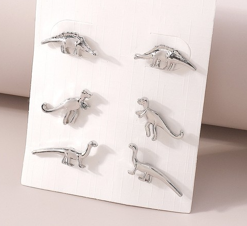 WE BESTIES Dinosaur Silver Stud Earrings Set