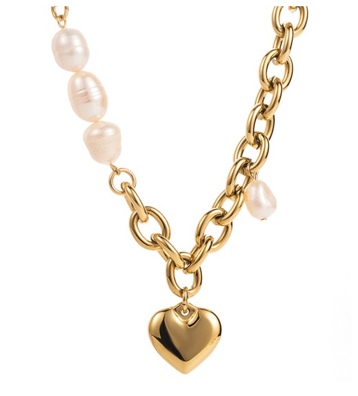 Love Yourself Pearl Chain Necklace w/ Heart Charm