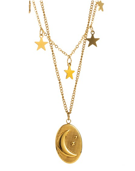 Gold Love & Layer Necklace MOON & STAR style