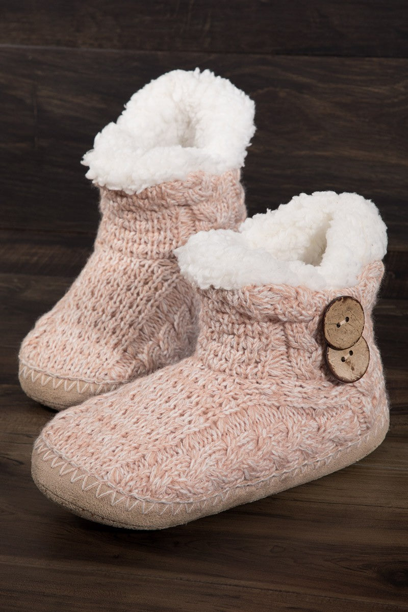 Fireside Nights Hand Knitted Coconut Button Slippers