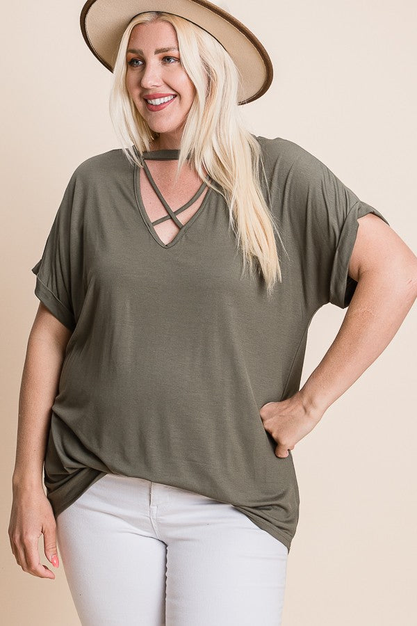 Anything Is Possible Curvy Criss Cross Neck Top (Multiple Color Options)