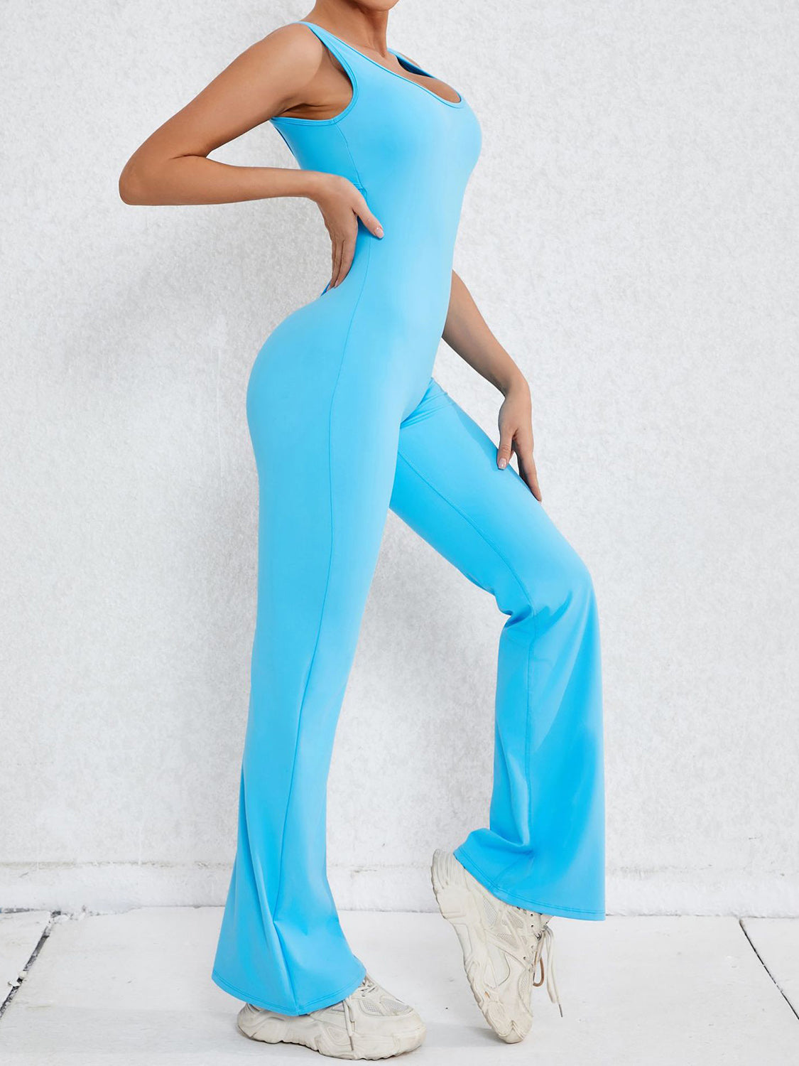 Check Me Out  Cutout Wide Strap Scoop Neck Active Jumpsuit (Multiple Colors)