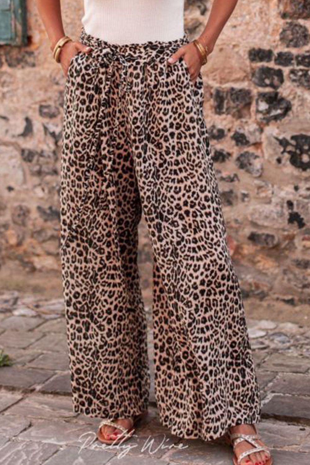 In The Moment Leopard Drawstring Wide Leg Pants